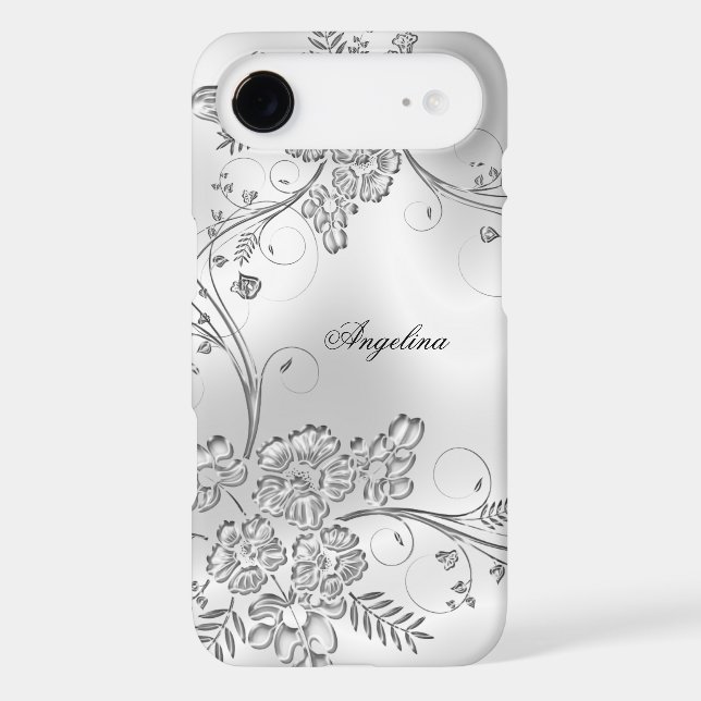 Elegant Classy Silver Metal Floral Look Case-Mate iPhone Case (Back)