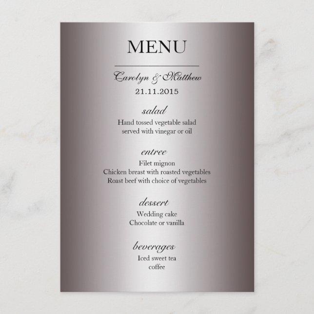 Elegant Classy Silver Wedding Menu (Front)