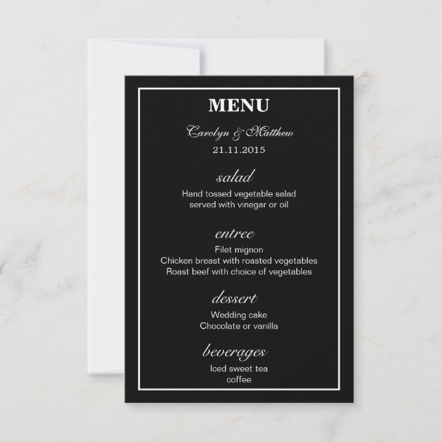 Elegant Classy Simple Black Wedding Menu Invitation (Front)