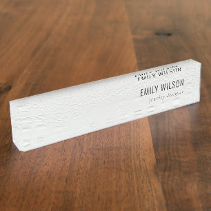 Elegant Classy Simple Ivory White Leather Texture Nameplate