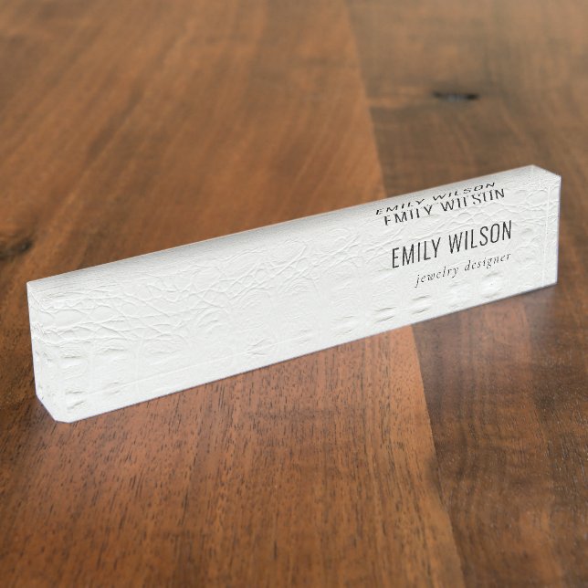 Elegant Classy Simple Ivory White Leather Texture Nameplate (Side)