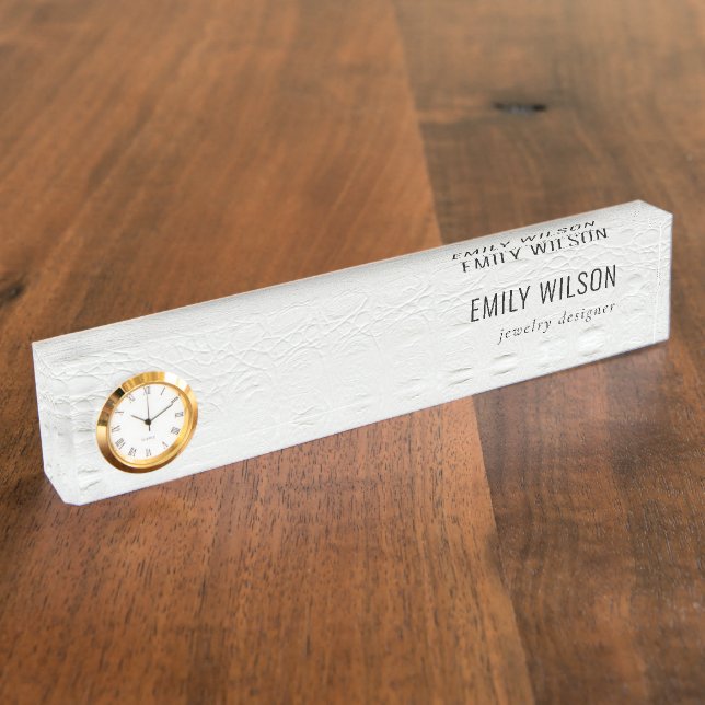 Elegant Classy Simple Ivory White Leather Texture Nameplate (Side)