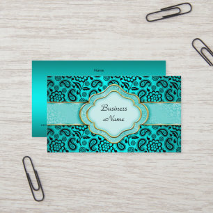 Elegant Classy Teal Blue Paisley Floral Damask Business Card