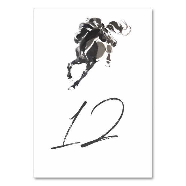 Elegant Classy Watercolor Horse Equestrian Wedding Table Number (Front)