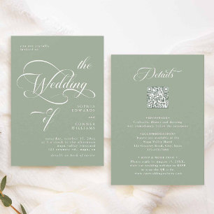 Elegant Classy Wedding All in One Sage Green Invitation