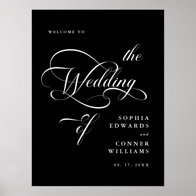 Elegant Classy Wedding Black Welcome Sign (Front)
