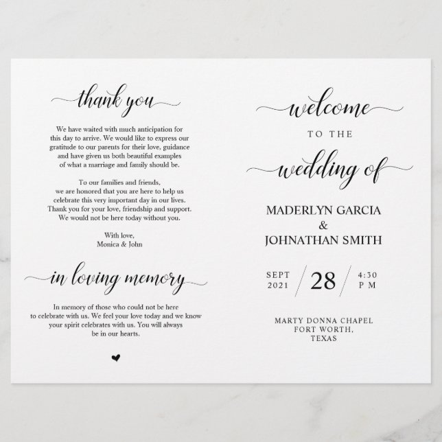 Elegant Classy Wedding Ceremony Foldable Program (Front)