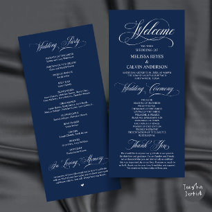 Elegant Classy Wedding Ceremony Order Navy Blue Programme