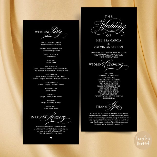 Elegant Classy Wedding Ceremony Order Programme (Elegant Classy Wedding Ceremony Order Program Card in Black and White)