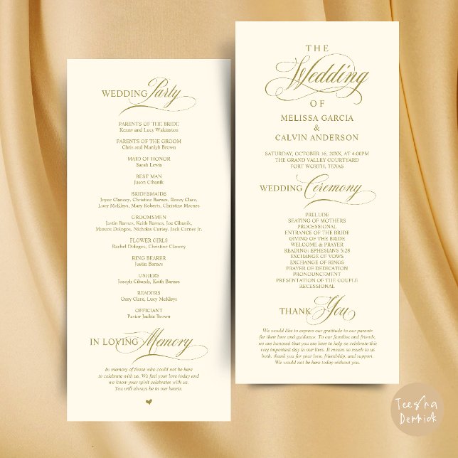 Elegant Classy Wedding Ceremony Order Programme (Elegant Classy Wedding Ceremony Order Program Card in Gold and Cream)