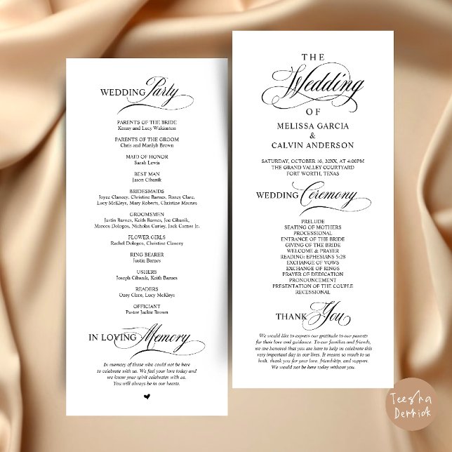 Elegant Classy Wedding Ceremony Order Programme (Elegant Classy Wedding Ceremony Order Program Card in Black and White)