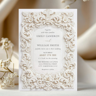 Elegant Classy White Baroque Frame Wedding Invitation