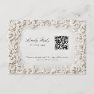 Elegant Classy White Baroque RSVP with QR Code Enclosure Card
