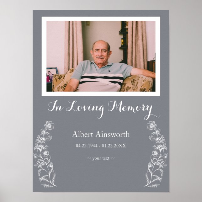 Elegant Classy White Flowers In Loving Memory Poster (Front)