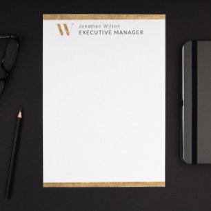 Elegant Classy White & Gold Personalised Monogram Custom Letterhead