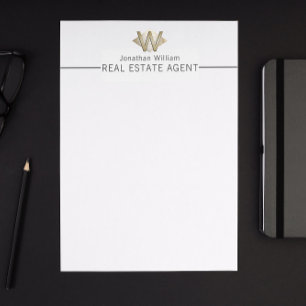 Elegant Classy White & Gold Personalised Monogram Custom Letterhead