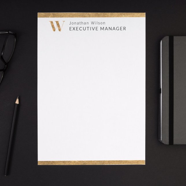 Elegant Classy White & Gold Personalised Monogram  Custom Letterhead (Creator Uploaded)