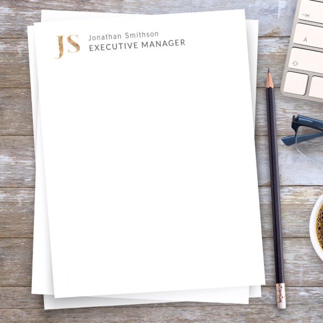 Elegant Classy White & Gold Personalised Monogram  Custom Letterhead (Creator Uploaded)