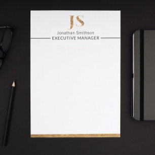 Elegant Classy White & Gold Personalised Monogram Custom Letterhead