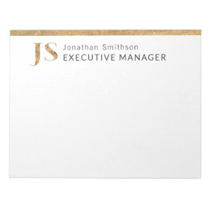 Elegant Classy White & Gold Personalised Monogram  Notepad