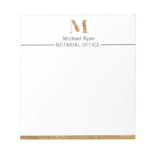 Elegant Classy White & Gold Personalised Monogram  Notepad