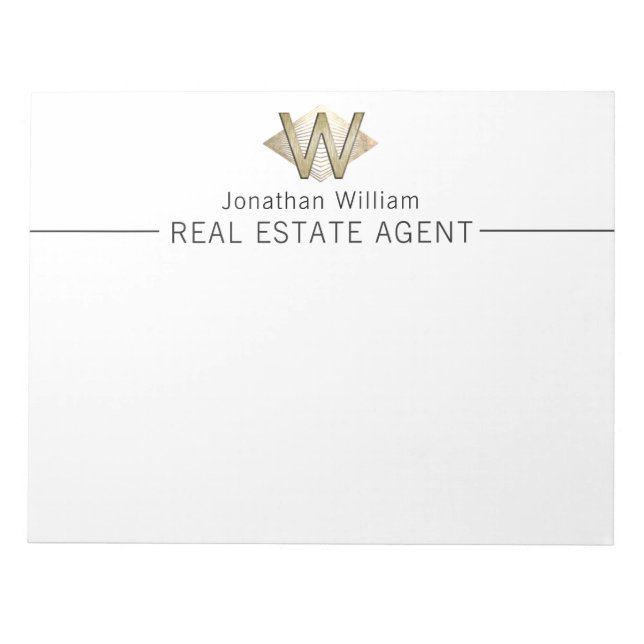 Elegant Classy White & Gold Personalised Monogram  Notepad (Front)
