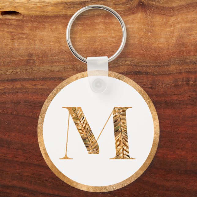 Elegant Classy White & Gold Personalized Monogram Key Ring (Front)