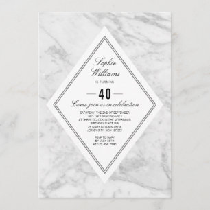 Elegant Classy White Grey Marble 40th Birthday Invitation