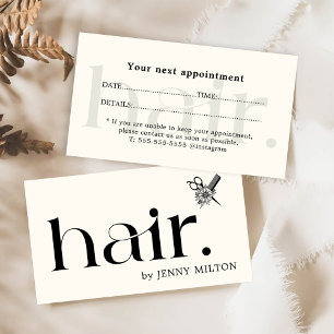 Elegant Clean Black White Hair Stylist Appointment Business Card