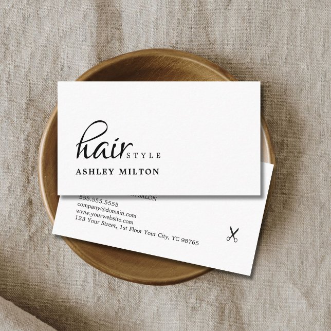 Elegant Clean Black White Scissors Hairstylist Business Card (Creator Uploaded)
