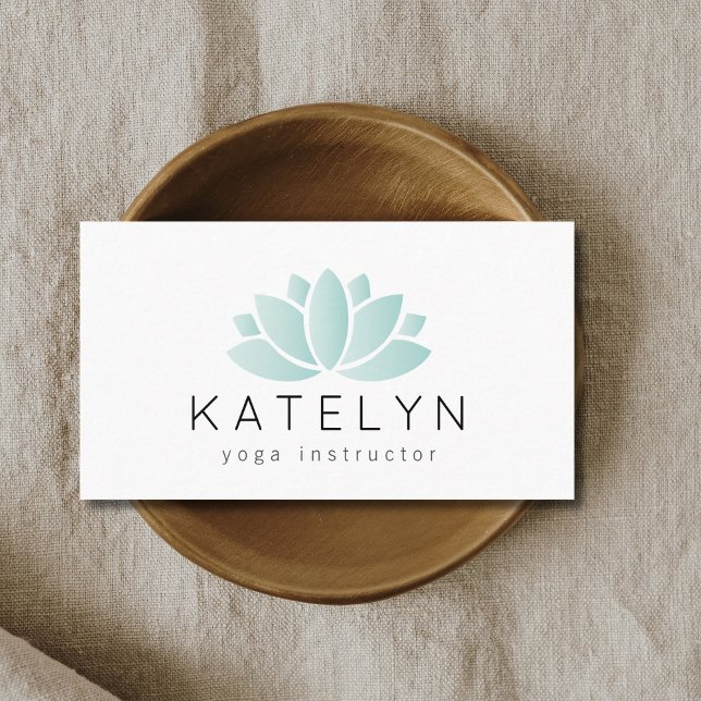 Elegant Clean Blue Lotus Icon Yoga Instructor Business Card (Creator Uploaded)