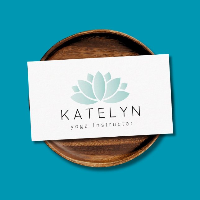 Elegant Clean Blue Lotus Icon Yoga Instructor Business Card (Creator Uploaded)