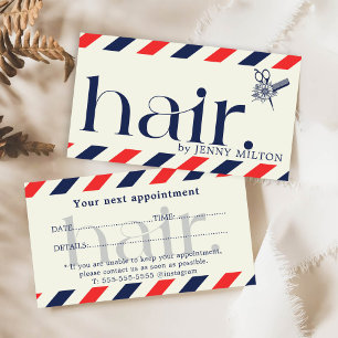 Elegant Clean Blue Red Hair Stylist Appointment Business Card