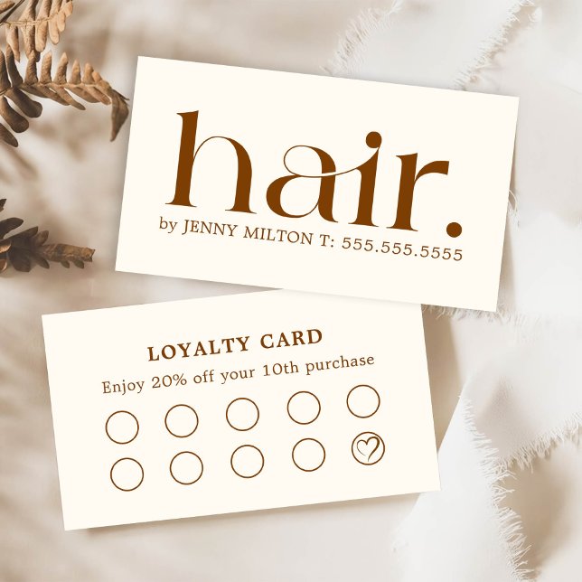 Elegant Clean Boho Brown Bold Hair Stylist Business Card (Creator Uploaded)