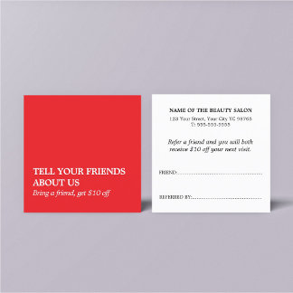 Elegant Clean Bold Red White Salon Referral Card