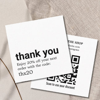Elegant Clean Bold Thank You QR Code Discount Card