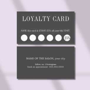 Elegant Clean Dark Grey White Salon 5+1 Loyalty Card