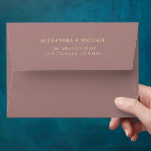 Elegant clean Gold Typography Purple Wedding Envelope