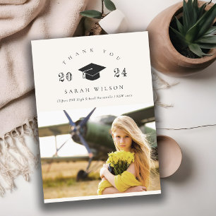 Elegant Clean Minimal Clean Photo Graduation Cap Thank You Card