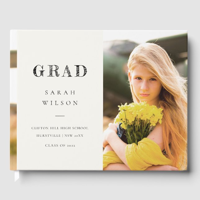 Elegant Clean Minimal Clean Photo Graduation Guest Book (Front)