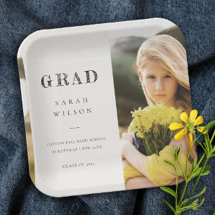 Elegant Clean Minimal Clean Photo Graduation Paper Plate