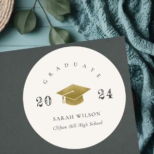 Elegant Clean Minimal Simple Graduation Gold Foil Classic Round Sticker