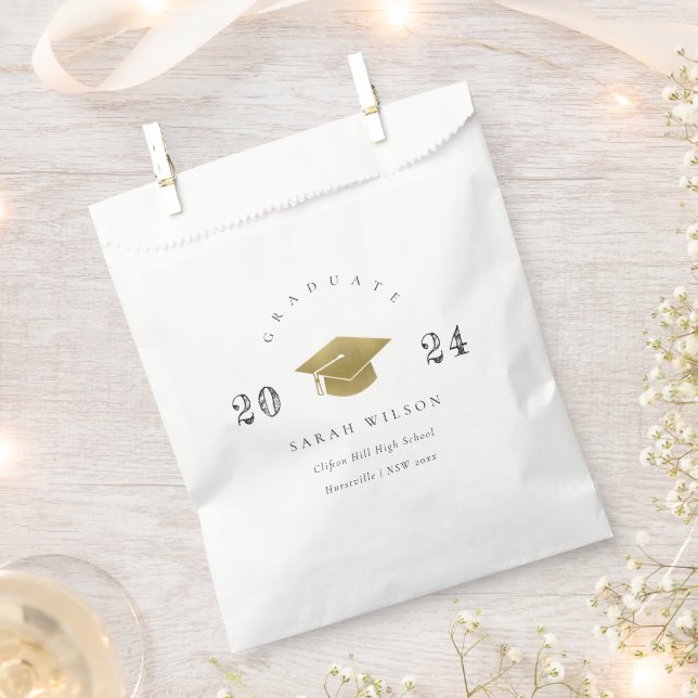 Elegant Clean Minimal Simple Graduation Gold Foil Favour Bags (Clipped)