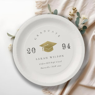 Elegant Clean Minimal Simple Graduation Gold Foil Paper Plate