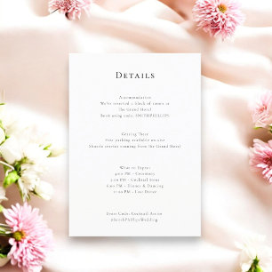 Elegant clean minimal wedding details Enclosure Card
