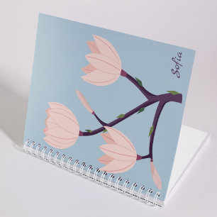 Elegant Clean Pastel Blue & Pink Floral Name Notebook