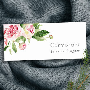 Elegant Clean Pink Green Watercolor Peony Floral Name Tag