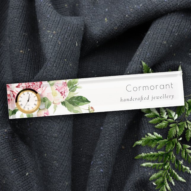 Elegant Clean Pink Green Watercolor Peony Floral Nameplate (Creator Uploaded)