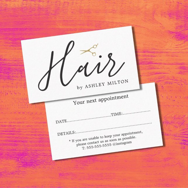 Elegant Clean Scissors Hair Stylist Appointment  Business Card (Creator Uploaded)