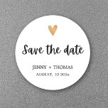 Elegant Clean Wedding Gold Heart Save the date Classic Round Sticker<br><div class="desc">Elegant fully customisable sticker template with faux gold heart icon.</div>